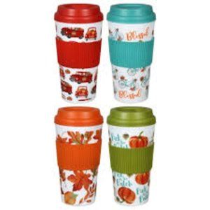 Beautiful Printed Harvest Travel Mug set of 4